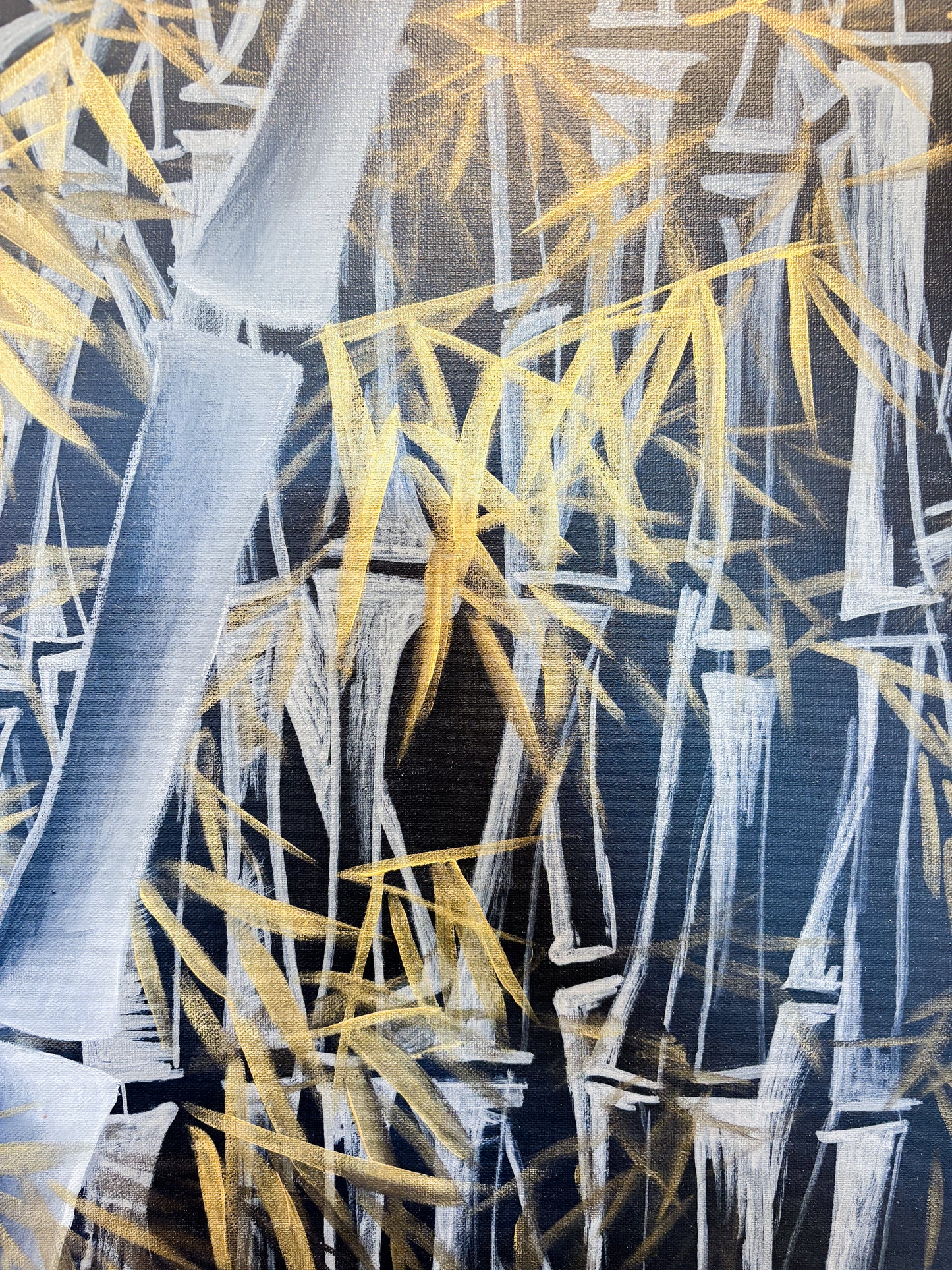 "Gray Bamboo Forest” 20 in x 28 in Acrylic on Canvas