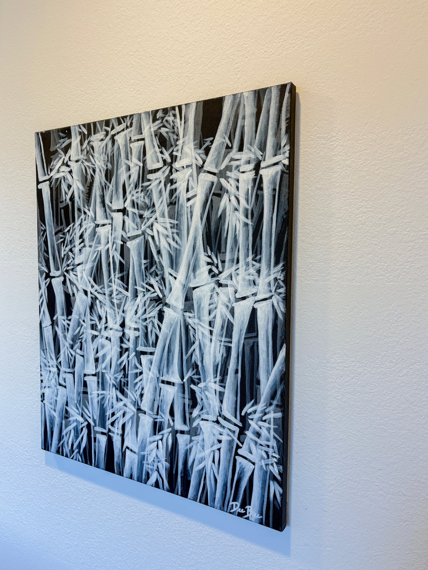 "Black and White Bamboo Forest” 20in x 24in Acrylic on Canvas