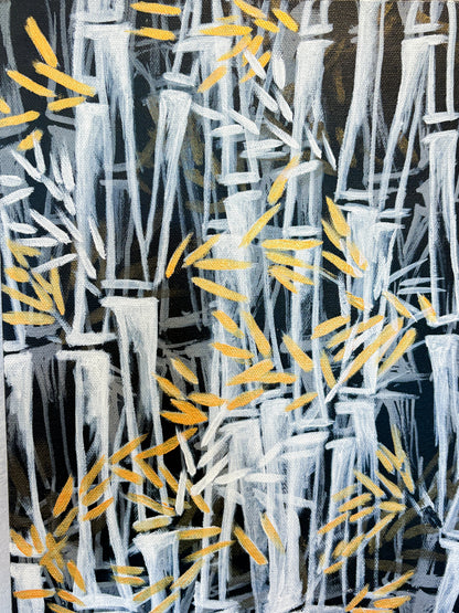 "Golden Bamboo Leaves” 20in x 24in Acrylic on Canvas