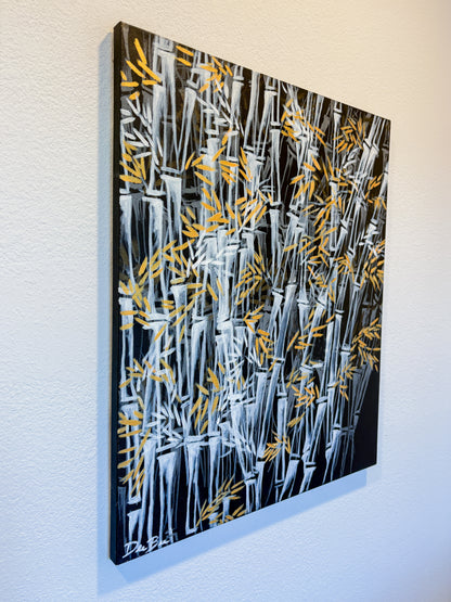 "Golden Bamboo Leaves” 20in x 24in Acrylic on Canvas