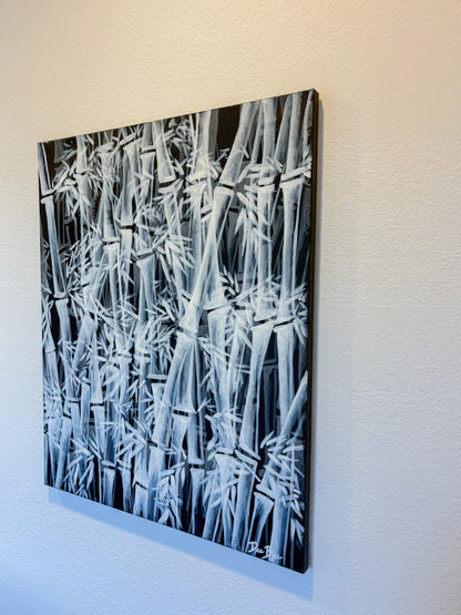 "Black and White Bamboo Forest” 20in x 24in Acrylic on Canvas
