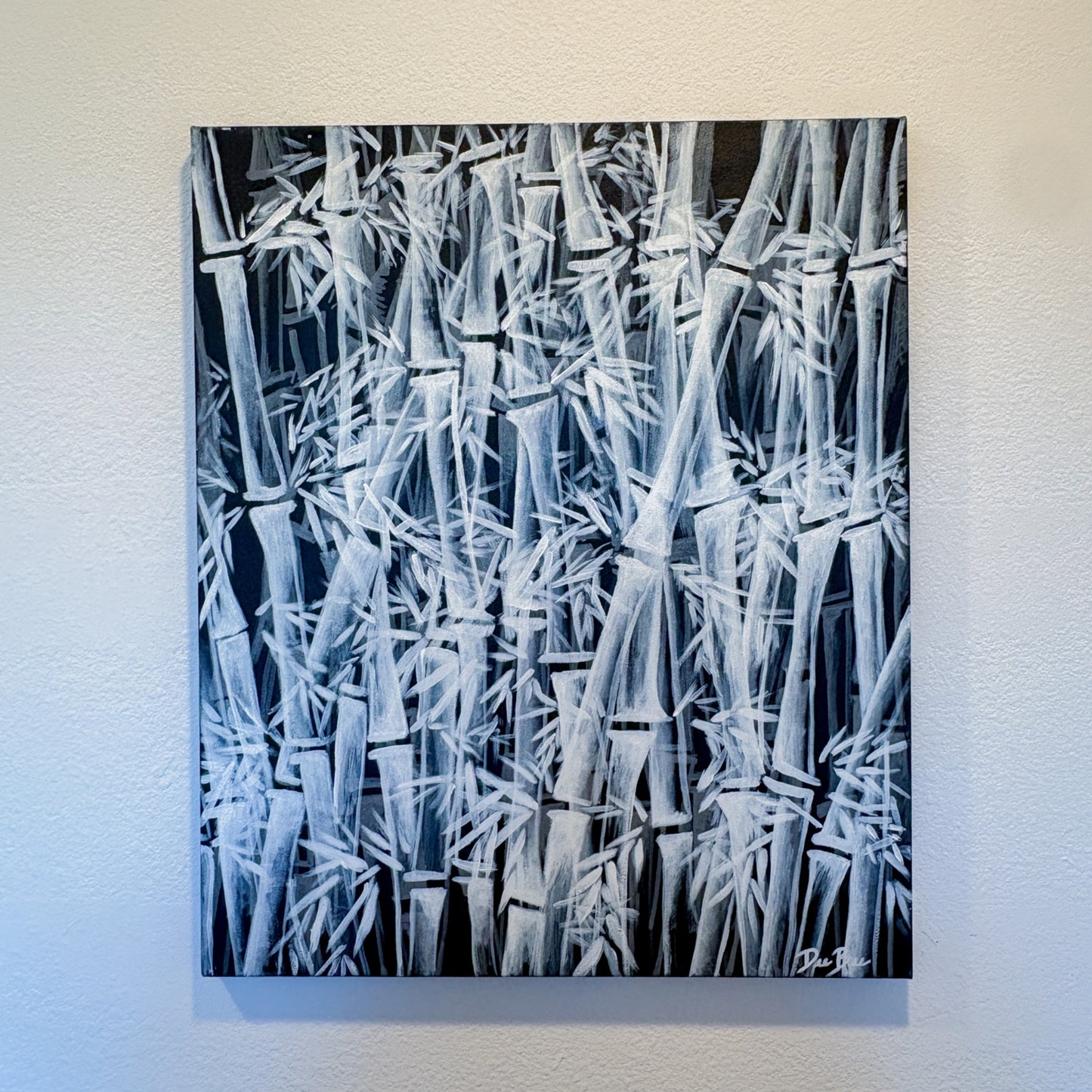 "Black and White Bamboo Forest” 20in x 24in Acrylic on Canvas