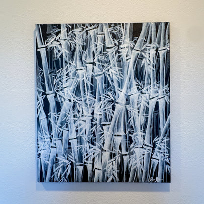 "Black and White Bamboo Forest” 20in x 24in Acrylic on Canvas