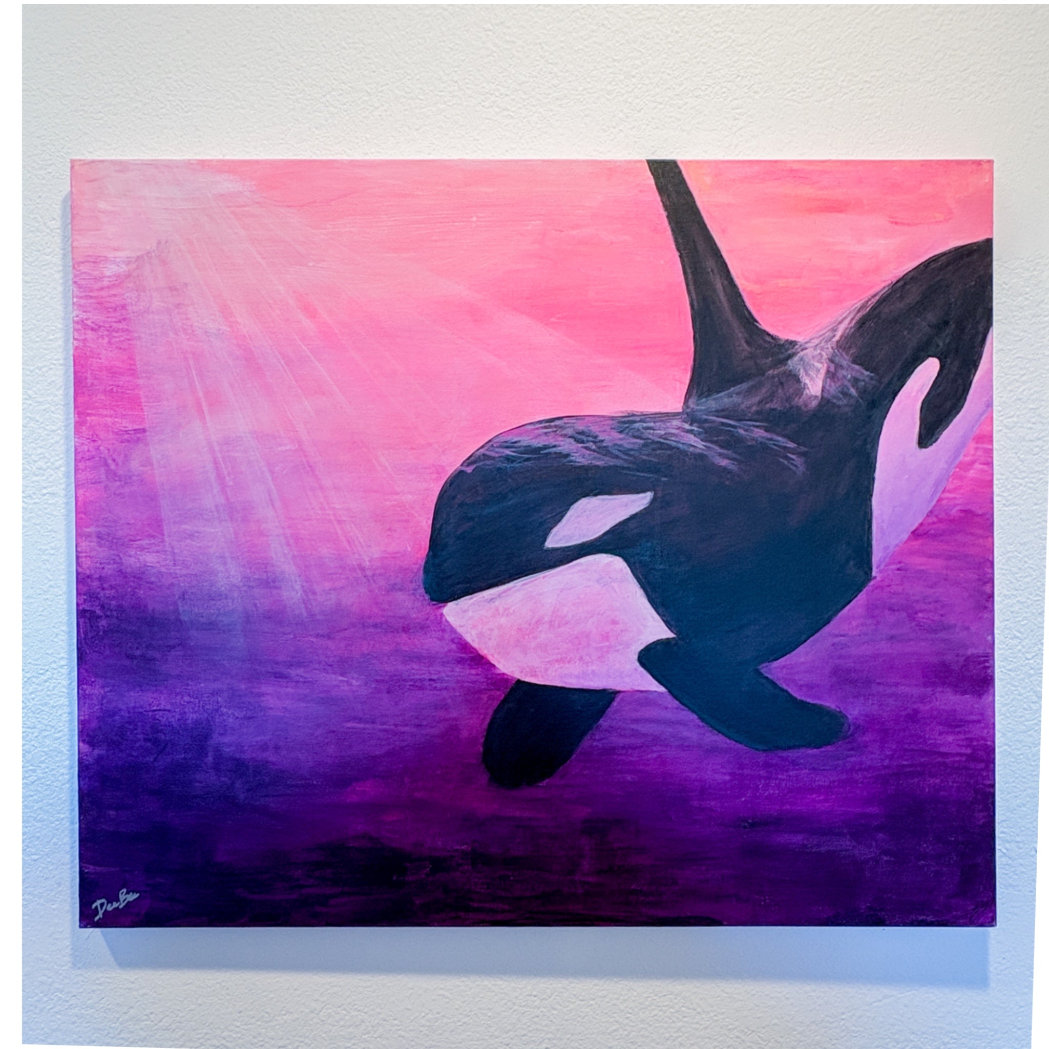 “Pink Orca” 24 in x 36 in Acrylic on Canvas – DeeBee Whimzy Designs