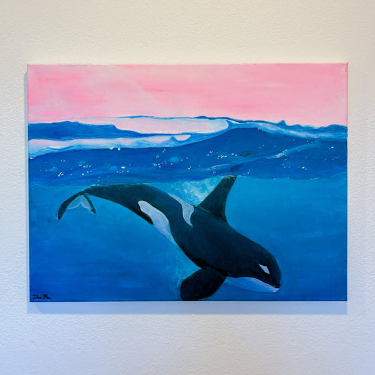 "Sunset Orca” 18in x 24in - Acrylic on Canvas