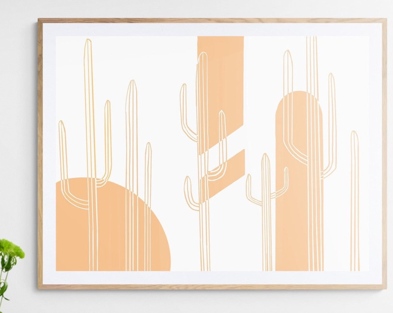 Cactus desert art print with modern orange color blocks