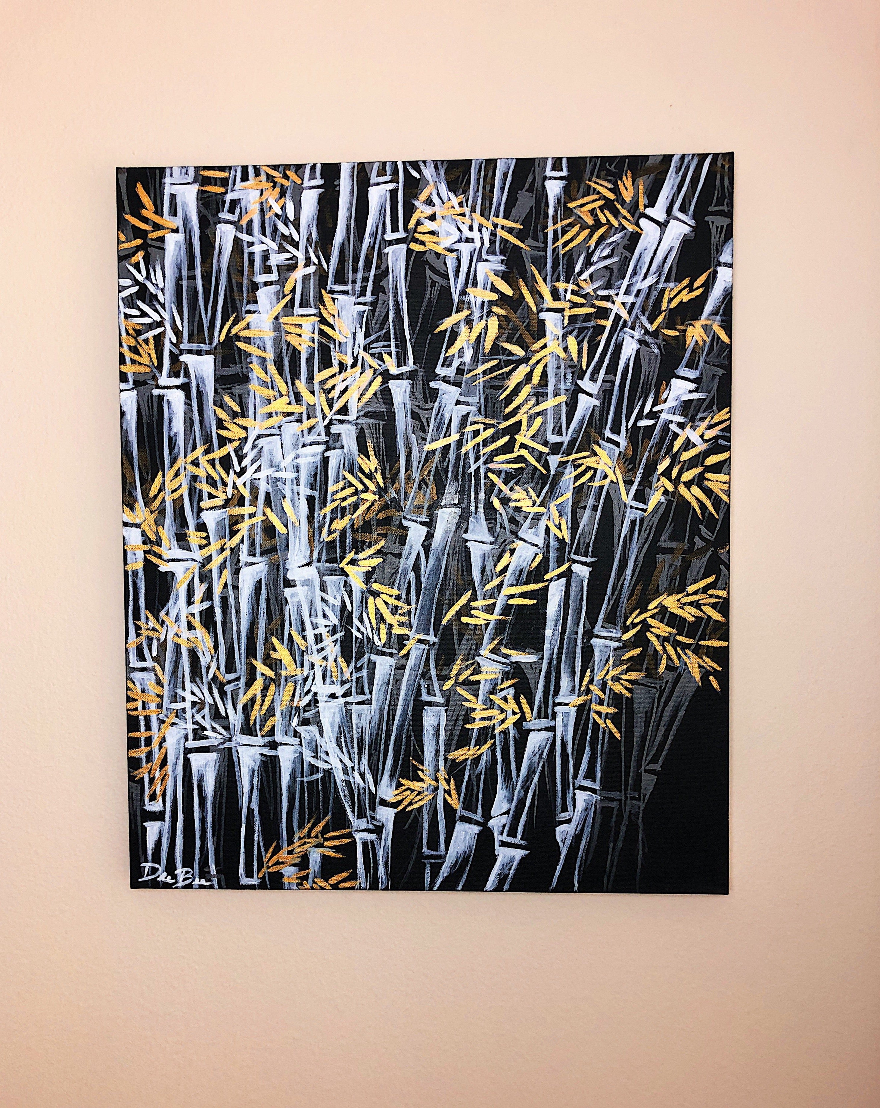 "Golden Bamboo Leaves” 20in x 24in Acrylic on Canvas