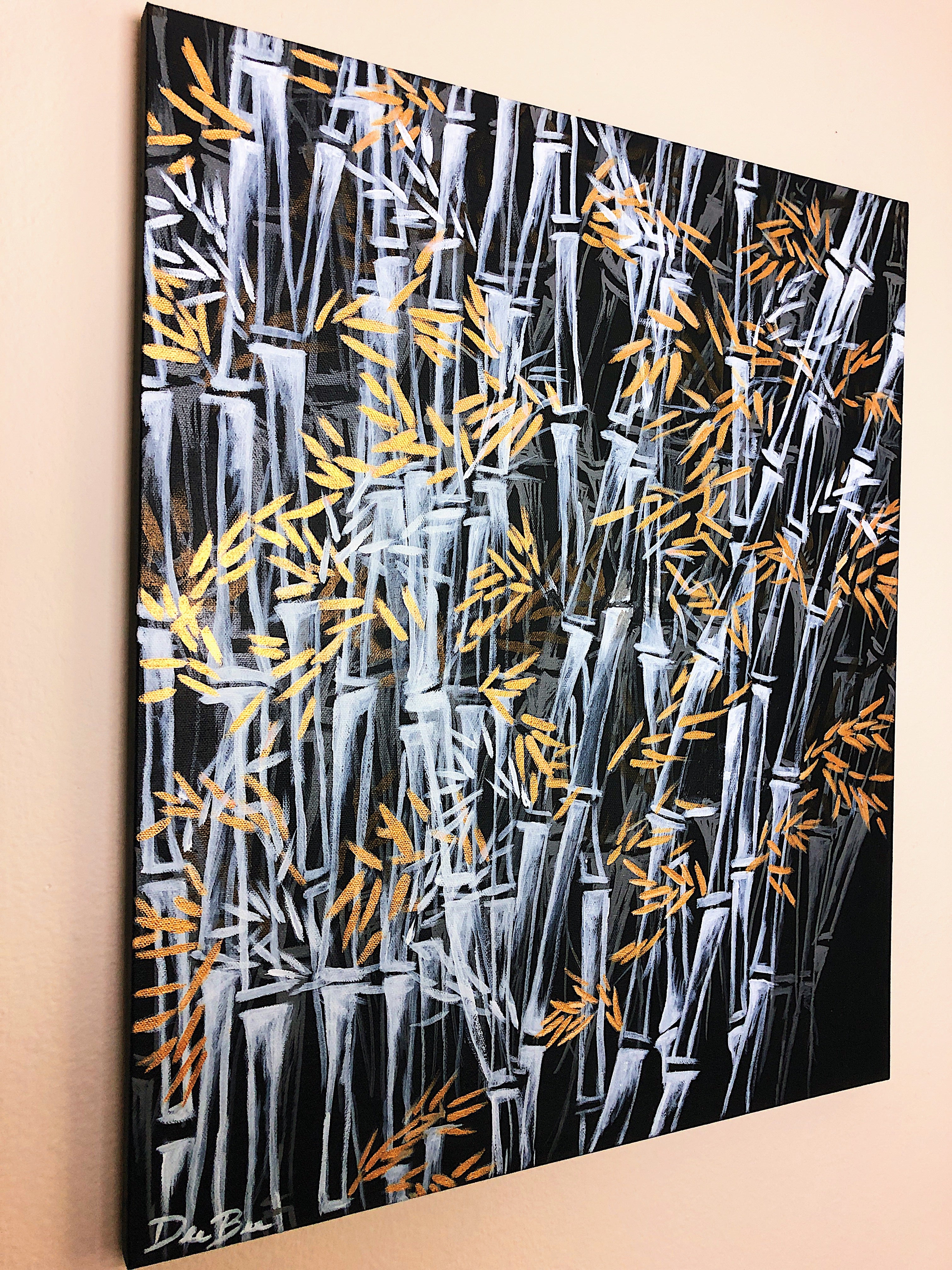 "Golden Bamboo Leaves” 20in x 24in Acrylic on Canvas