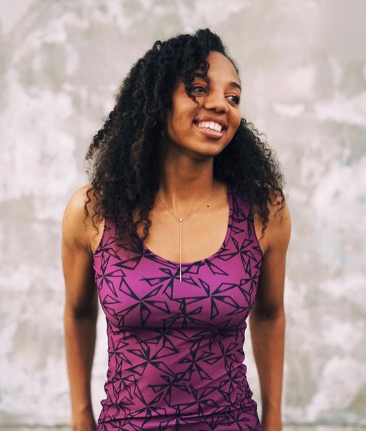 Sharp Geometric Abstract Floral Pattern- Maroon/ Dark Red / Black- Fitted Tank Top