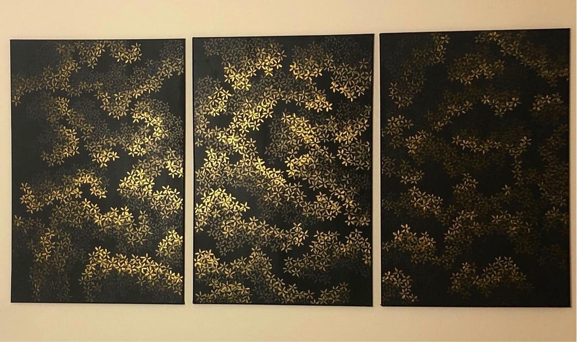 “Floral Stardust” Acrylic on Canvas 3-Panels 24in x 36in each